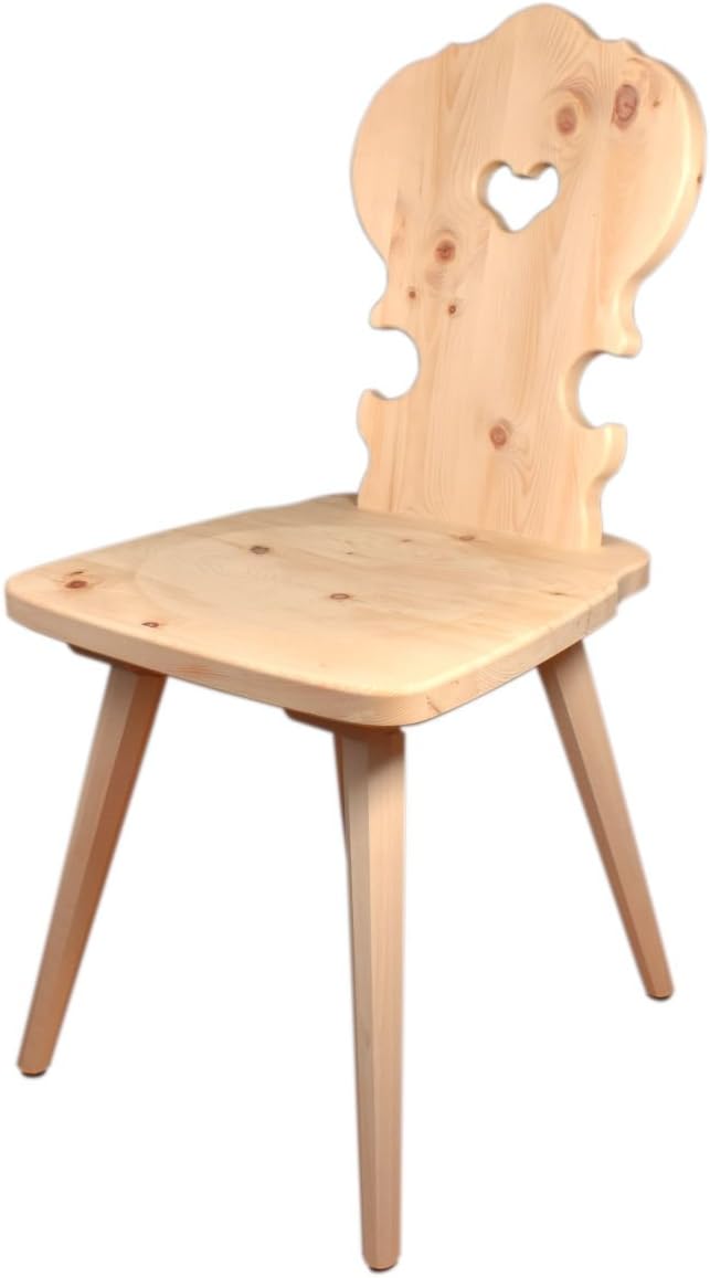 Hochwertiger Bauernstuhl aus 100% Zirbenholz - Traditioneller Holzstuhl – Landhausstuhl- Sitzhöhe: 45 cm, Sitztiefe: 38 cm - Handwerk aus Südtirol- - Holzstuhl mit Herz - Bauernstuhl mit Herz
