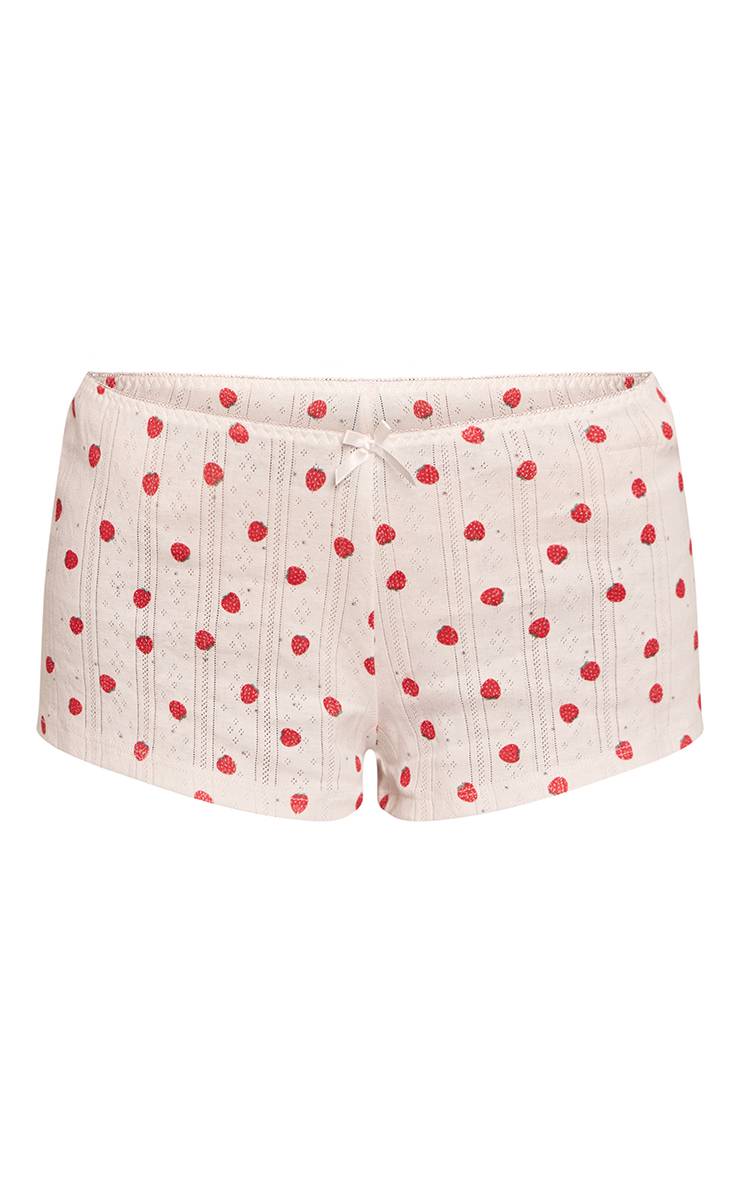Blanc Short De Pyjama Mini Ajusté En Pointelle Motif Fraises