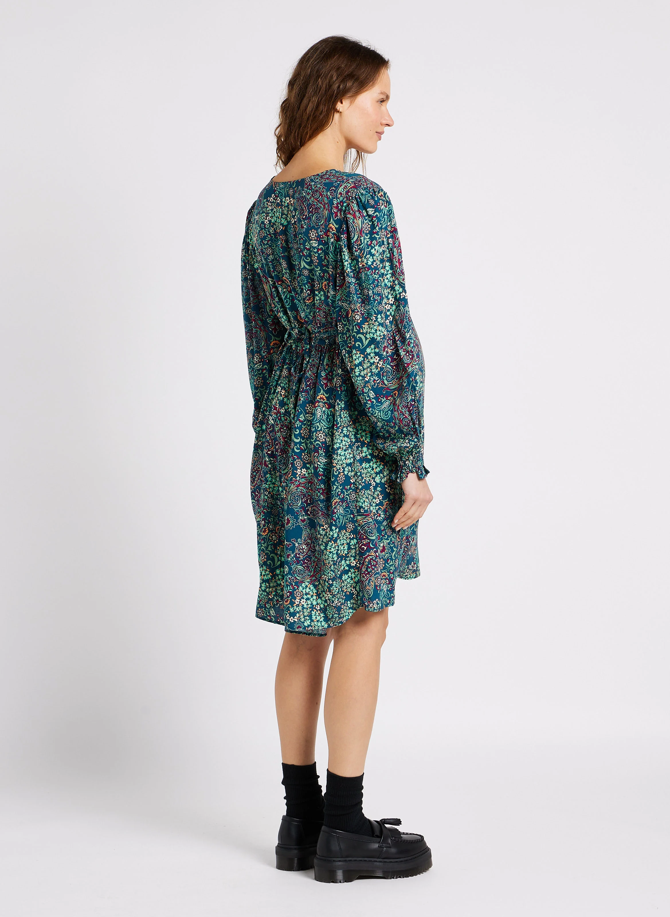 MARJORIE - Robe de grossesse col tunisien imprimée | Vert