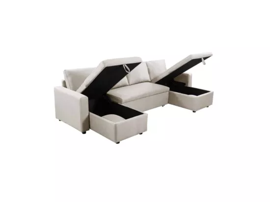 Canapé Panoramique Convertible avec 2 Coffres en Tissu