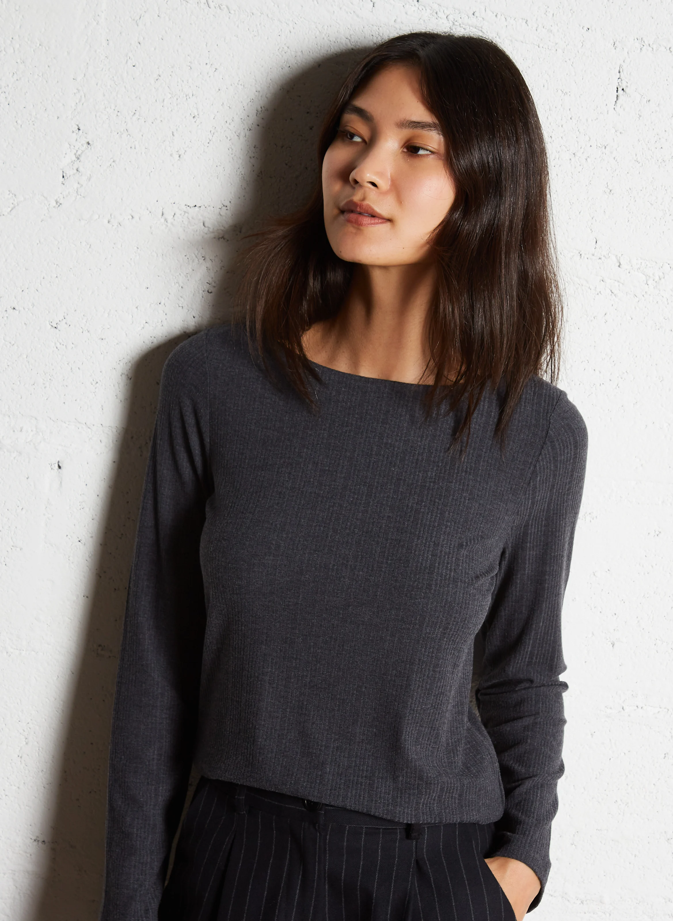 Tee-shirt droit col bateau | Gris