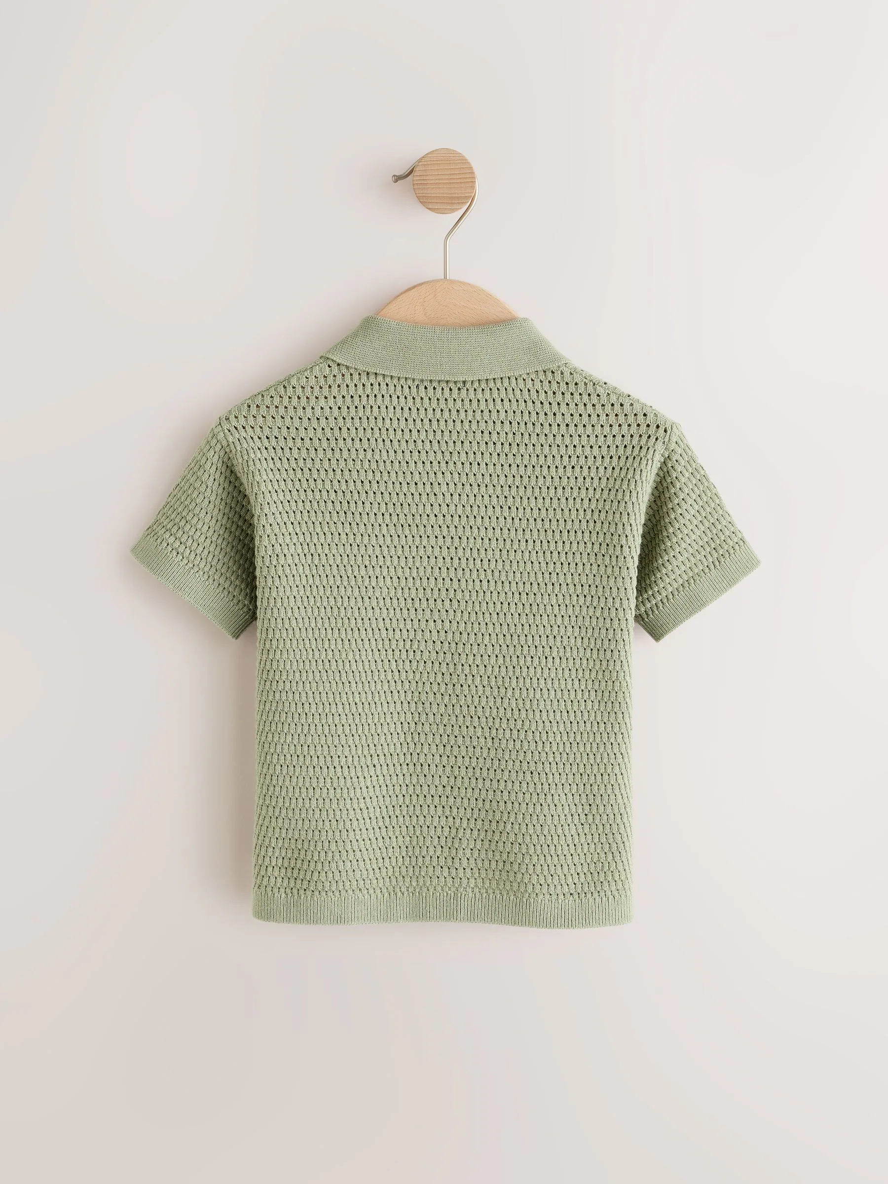 Groen met palmenprint - Gebreid poloshirt met reverskraag en korte mouwen met textuur (3mnd -7jr)