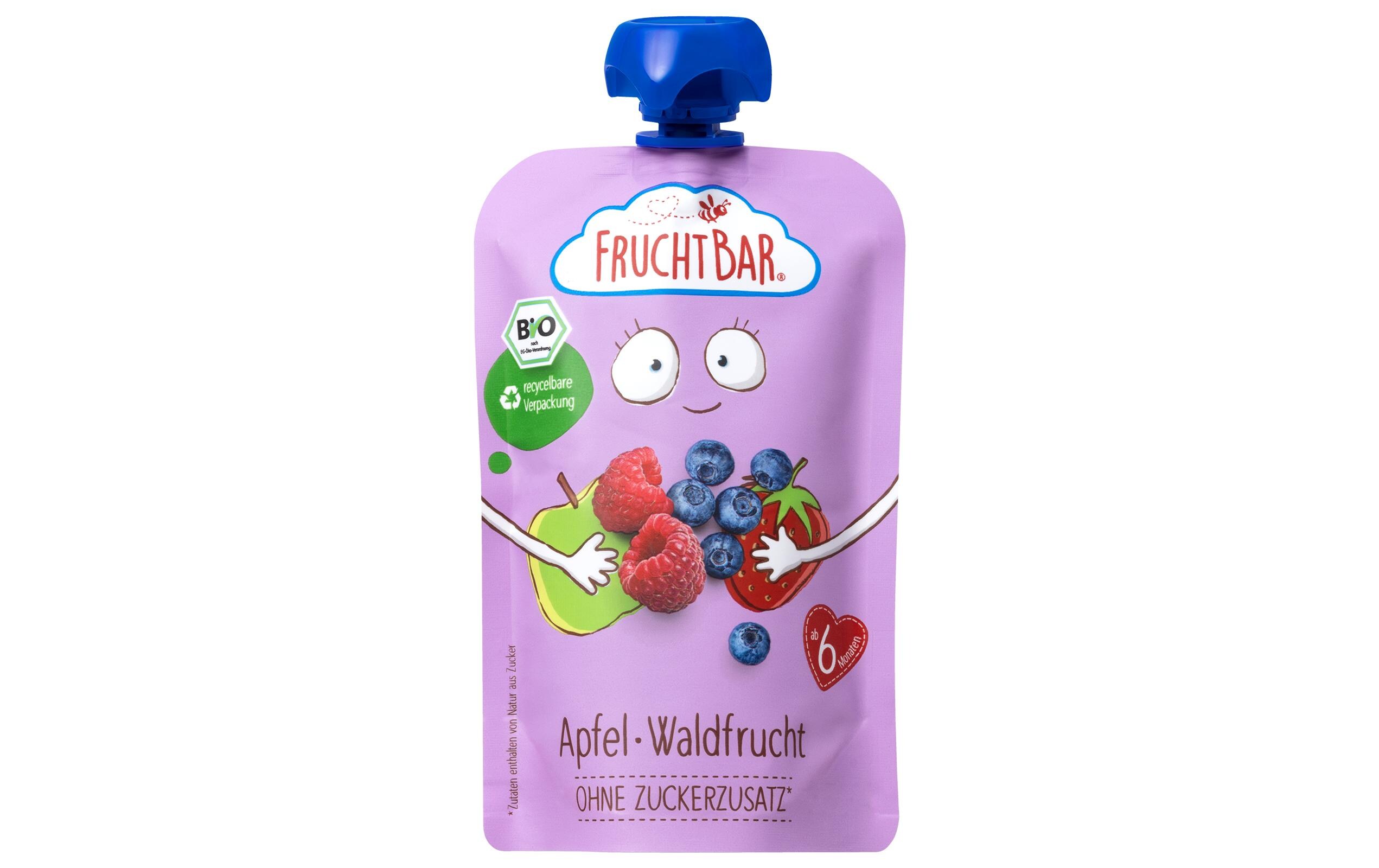 Quetschbeutel Apfel, Waldfrucht 8 x 100gBio-Fruchtpüree mit Obst