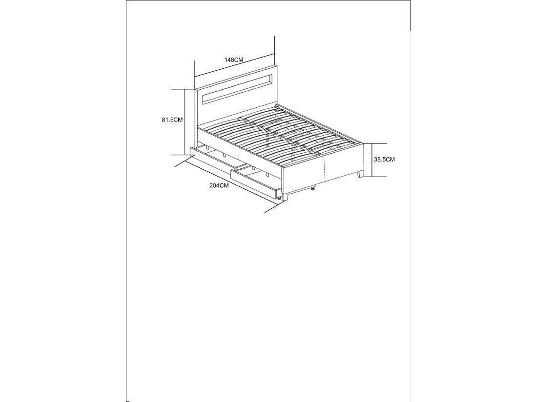 Lit adulte 140x190 cm tiroirs et led blanc sommier inclus