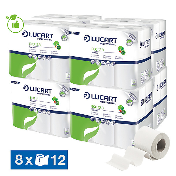 Papier toilette Lucart recyclé 2 épaisseurs, lot de 96 rouleaux