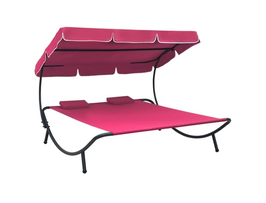 VIDAXL - Lit de repos d'extérieur avec auvent et oreillers rose