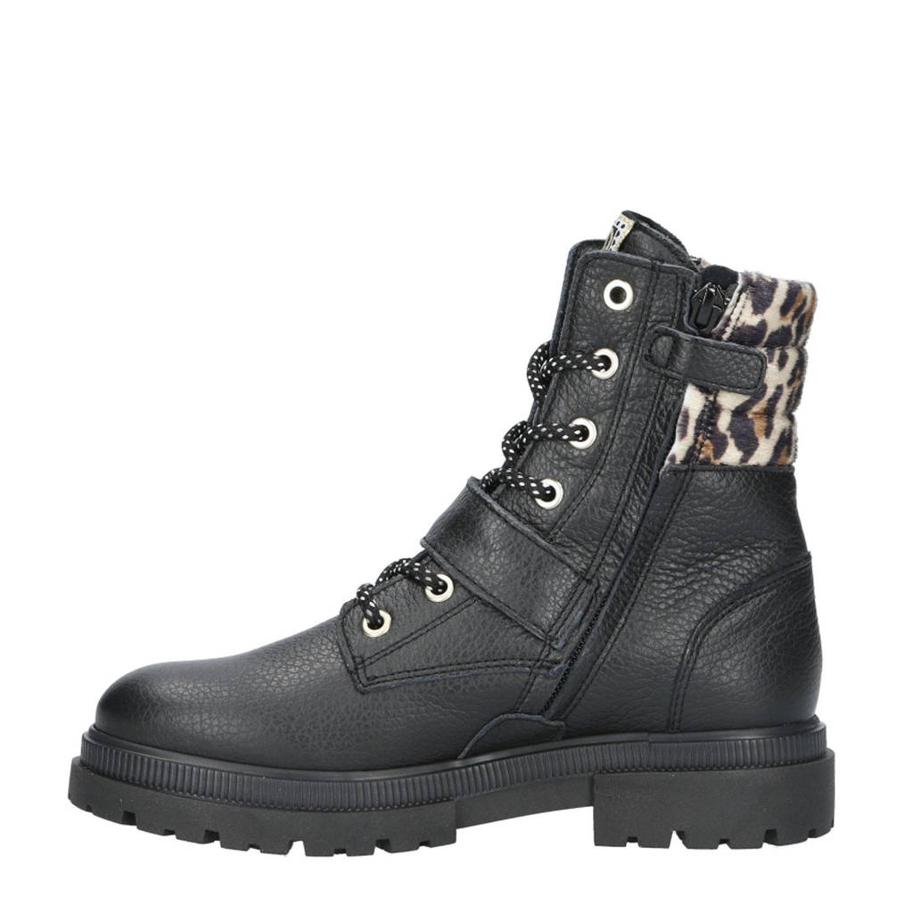 Red Rag leren veterboots zwart