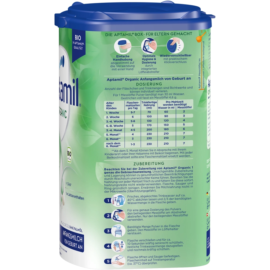 Aptamil Anfangsmilch 1 Organic 6x 800g von Geburt an
