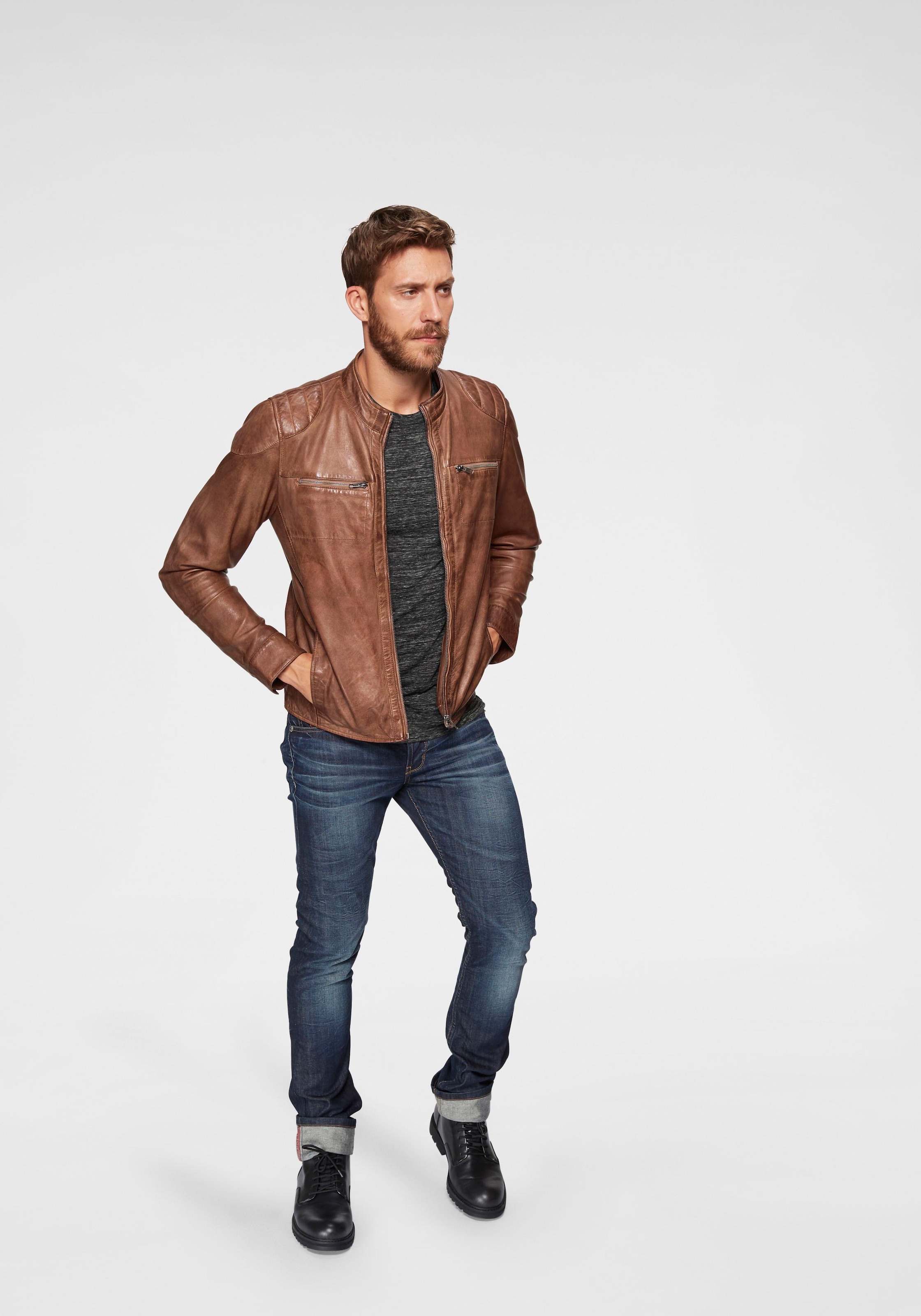 Bruno Banani Lederjacke »Flint« aus Lammnappaleder,  taillierter Schnitt,  Bikerkragen,  Used-Optik