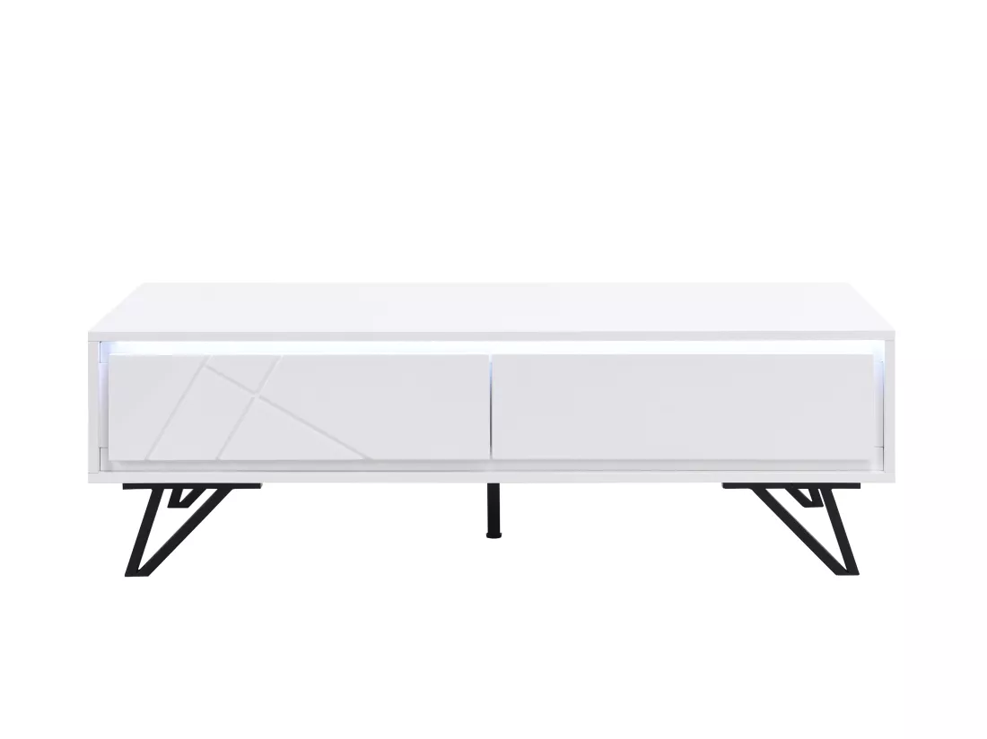 Table basse 2 tiroirs avec LEDs en MDF - Blanc laqué - SALIANO