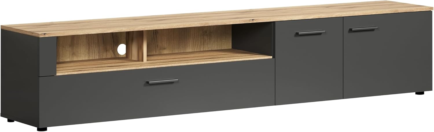 trendteam smart living - Esteban - TV-Schrank - Anthrazit/Evoke Eiche - (BxHxT) 210 x 43 x 41 cm - eleganter Fernsehschrank mit schwarzen Griffen - kratzfest