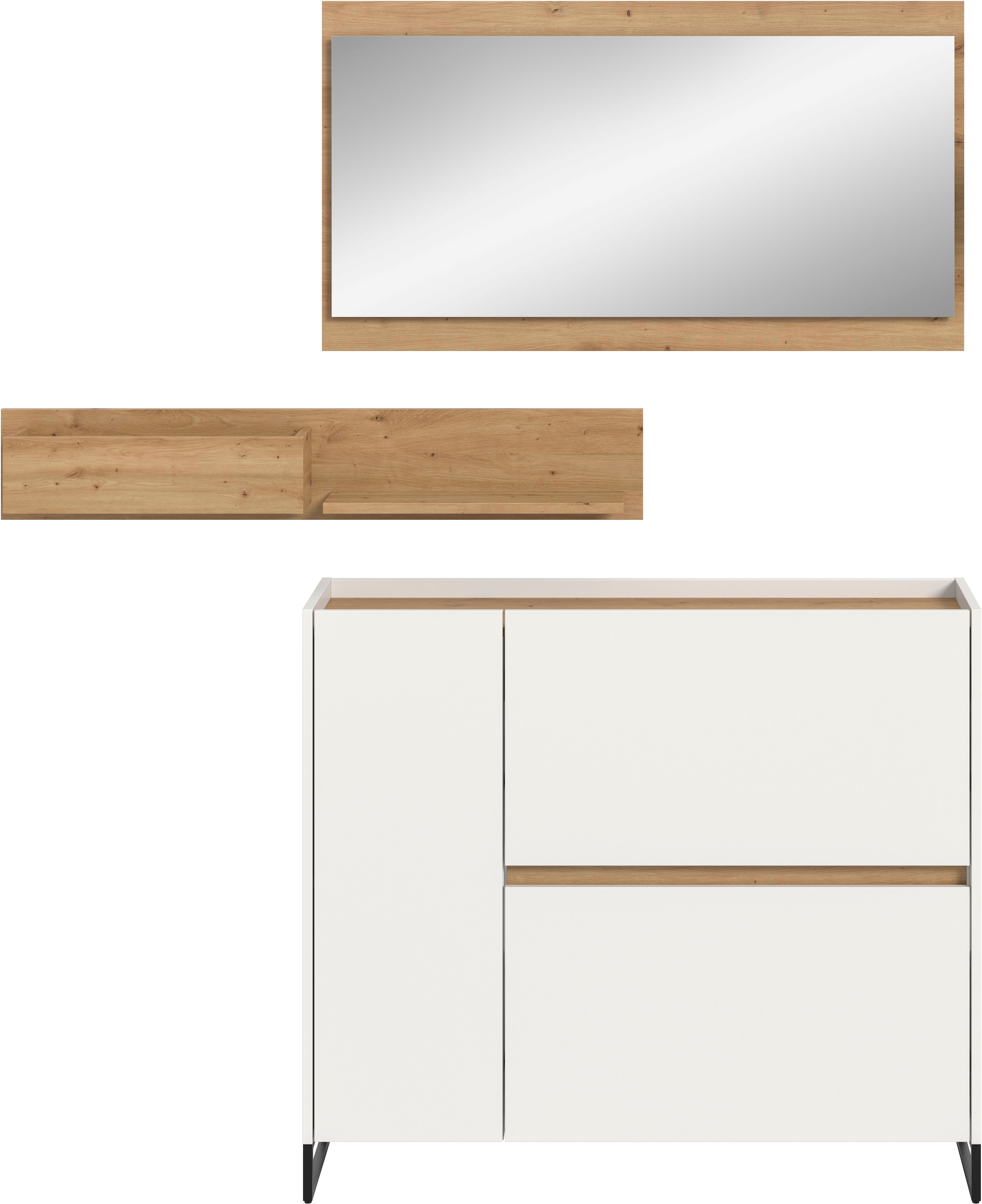 INOSIGN Garderoben-Set »EVRID, 3-teilig, Breite 140 cm, individuell stellbar & erweiterbar« best. aus: Kommode, Wandboard & Spiegel, 3 Stk. tlg.