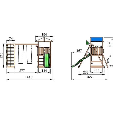 Jungle Gym Hut legetårn komplet inkl. gyngemodul og rutsjebane