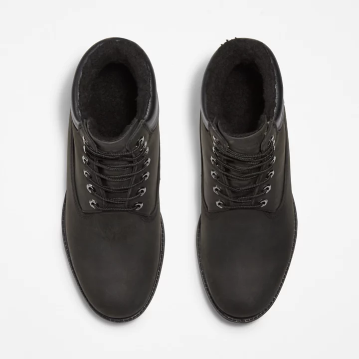 Bota de inverno impermeável Timberland Premium de 6 polegadas para homem, na cor preta.