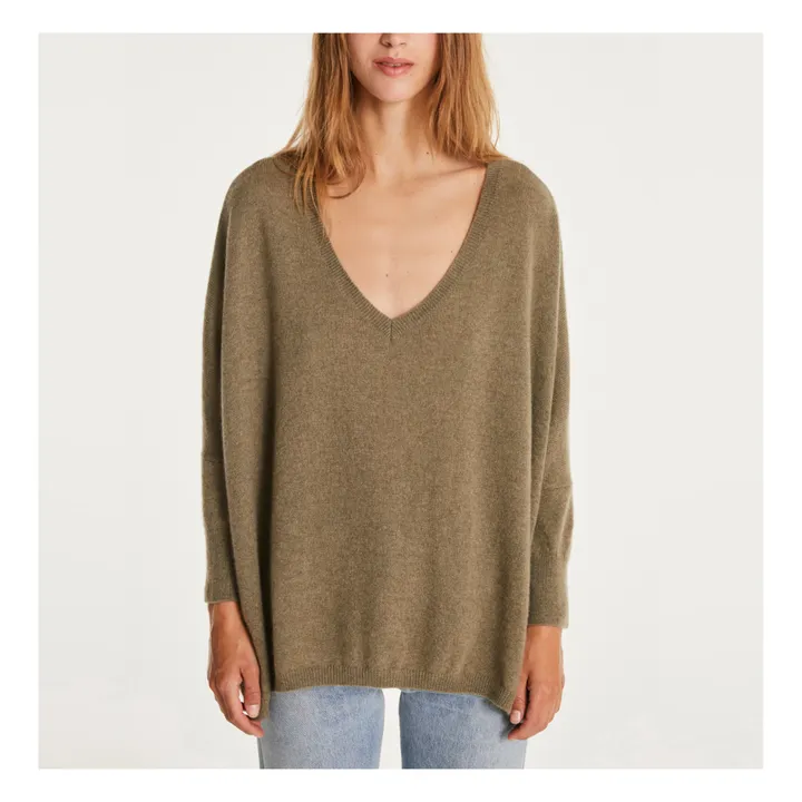 Kujten Pull Minie Oversize Cachemire | Vert kaki chiné