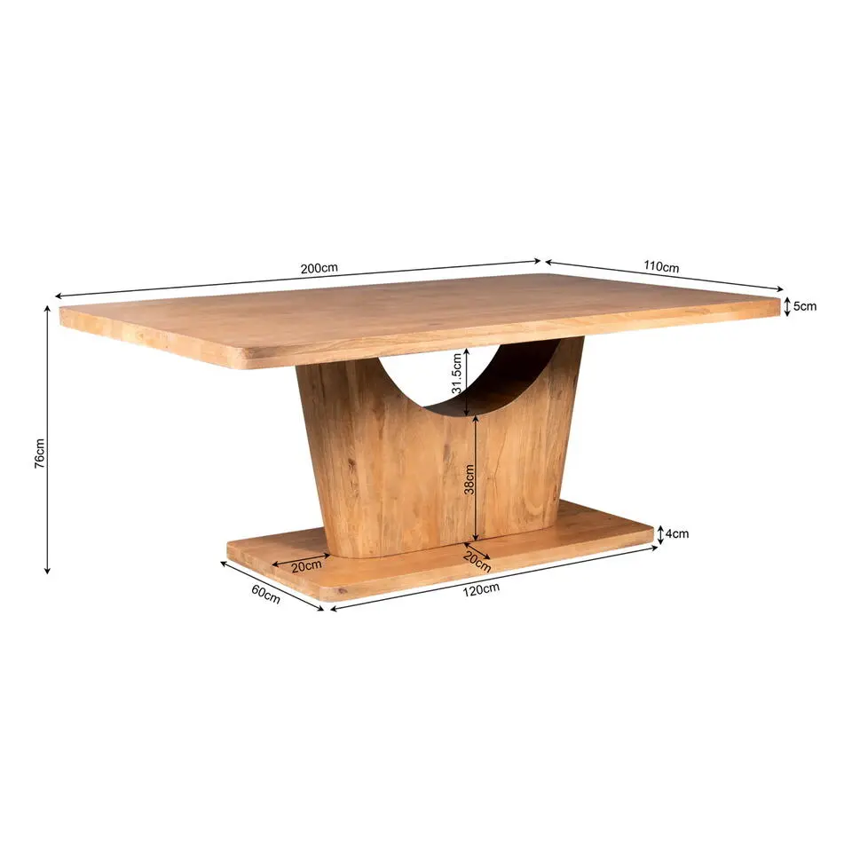 Eettafel Rechthoek Naturel Hout - 200x110x76cm - Voco
