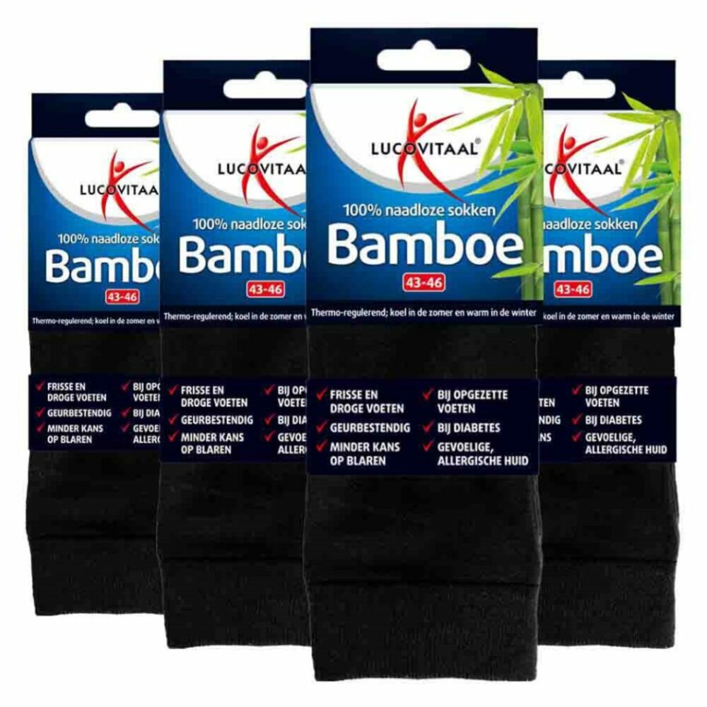 4x Lucovitaal Bamboe Sok Lang Zwart Maat 43-461 paar