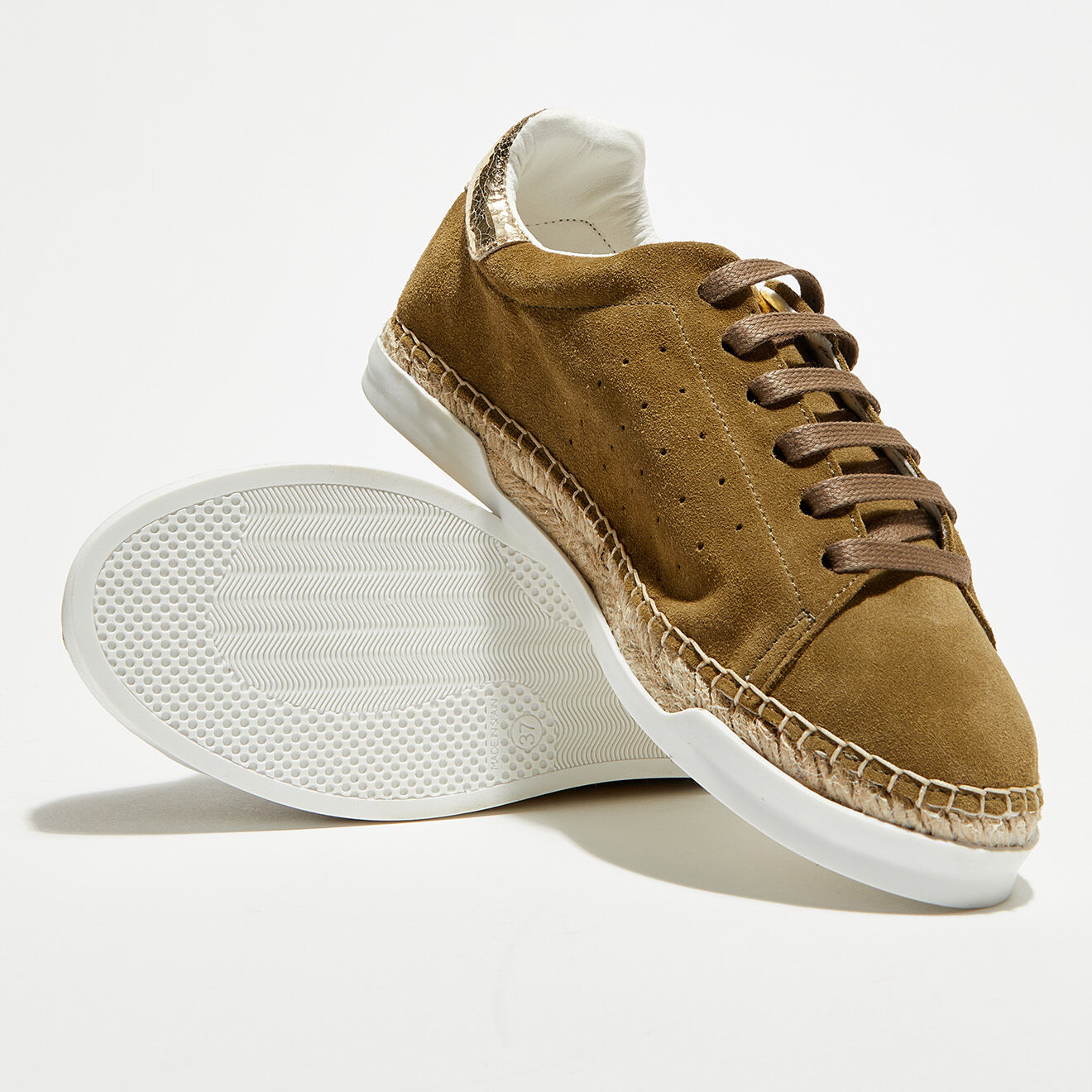 Canal Saint Martin Sneakers en Velours de Cuir Lancry kaki