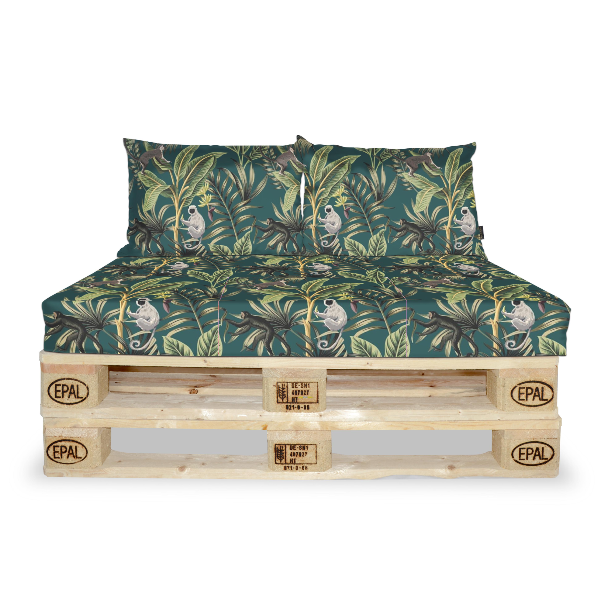 Palletkussen set monkey apen met palmbomen 120 x 80 x 10 cm