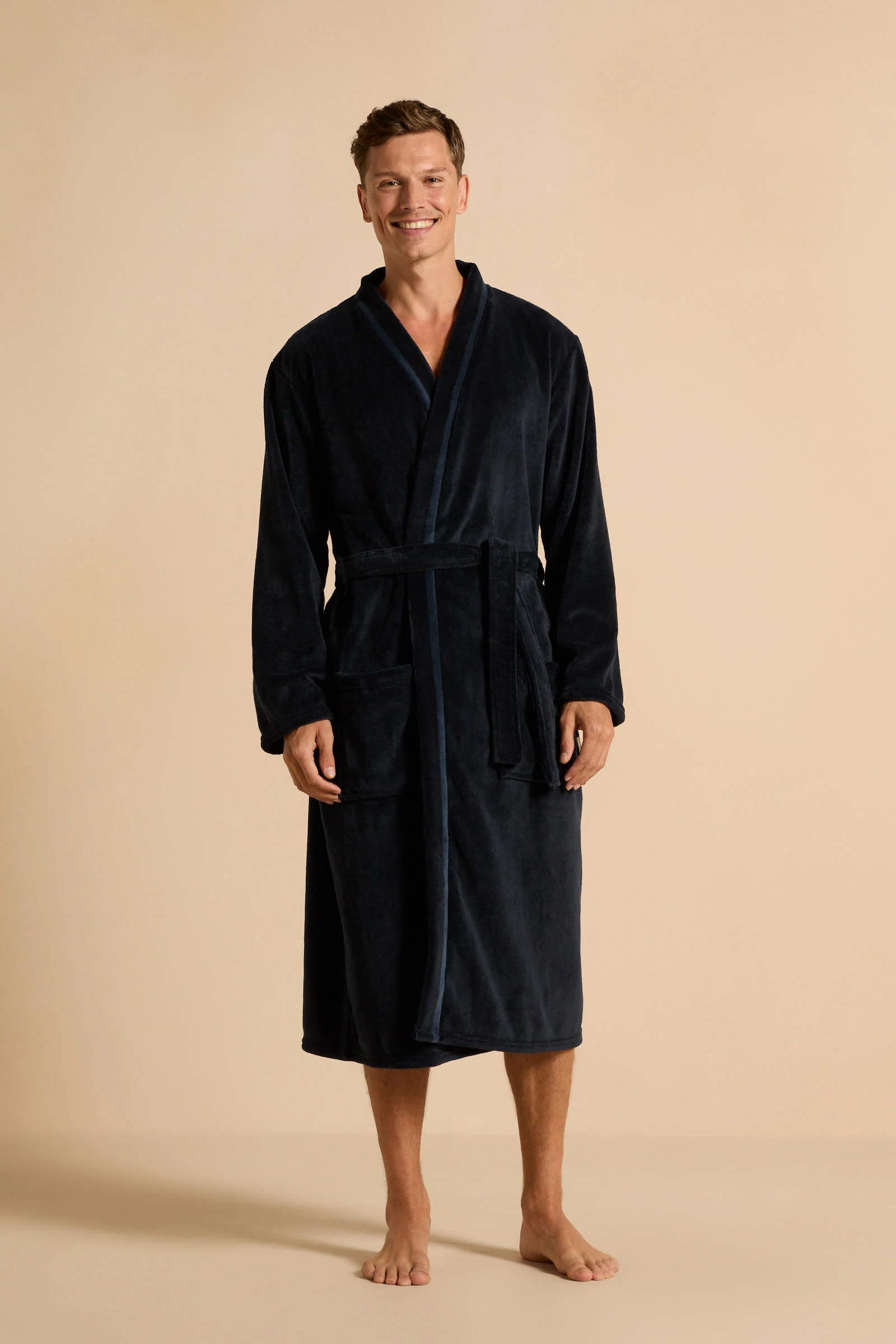 ten Cate fleece badjas donkerblauw/grijs