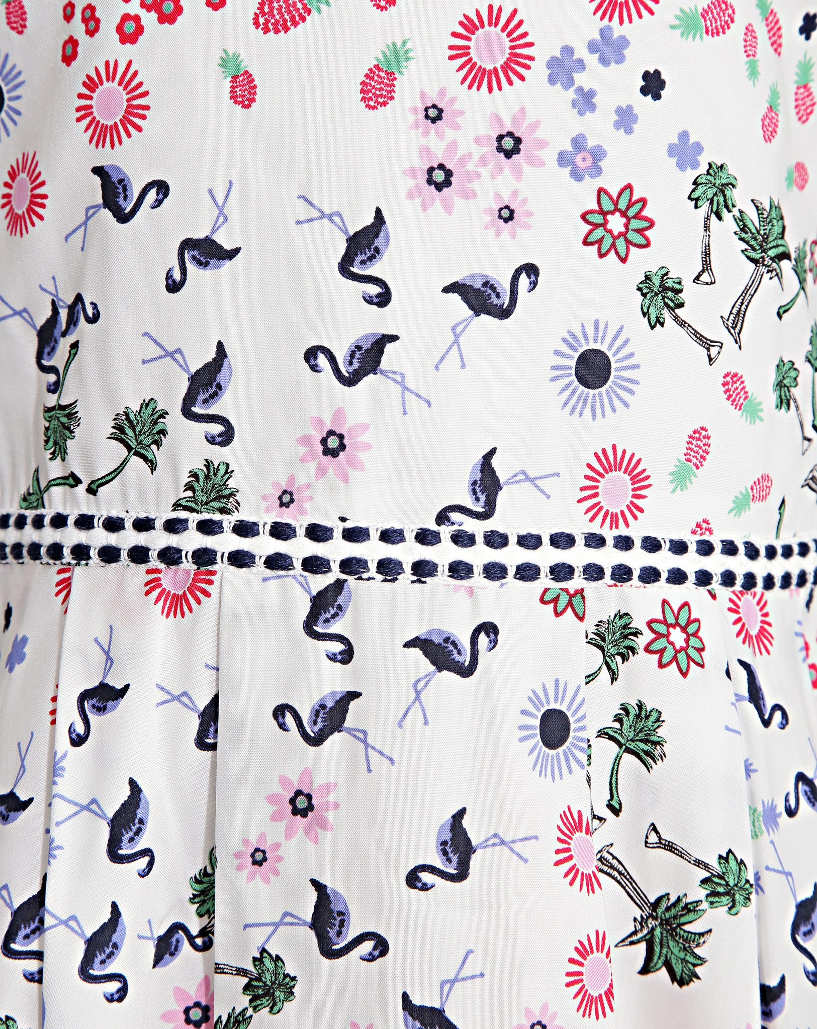 Kleid FLAMINGOS, PALMS & FLOWERS ärmellos in ecru