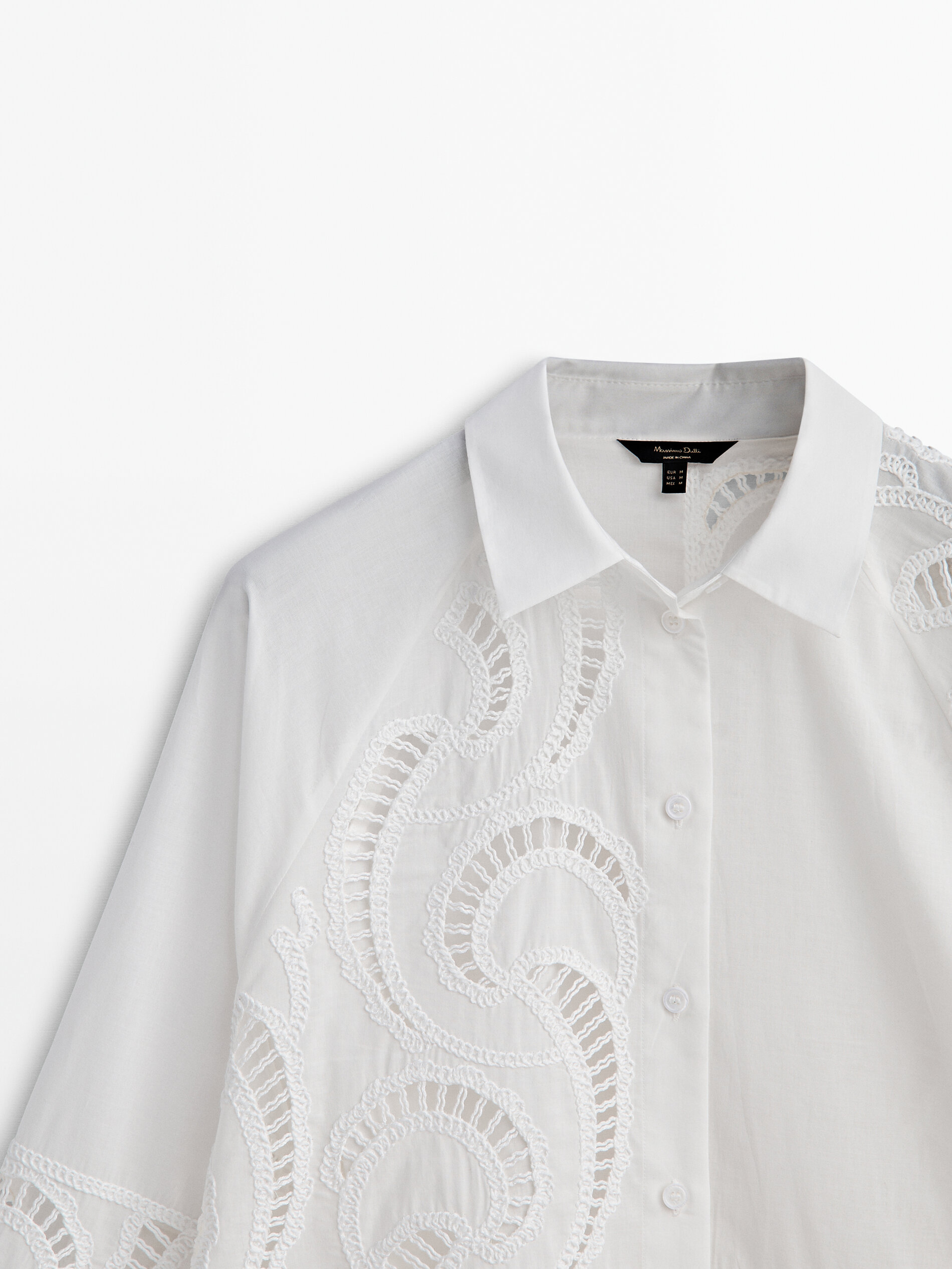 Camisa com detalhe em crochê de algodão - BRANCA
