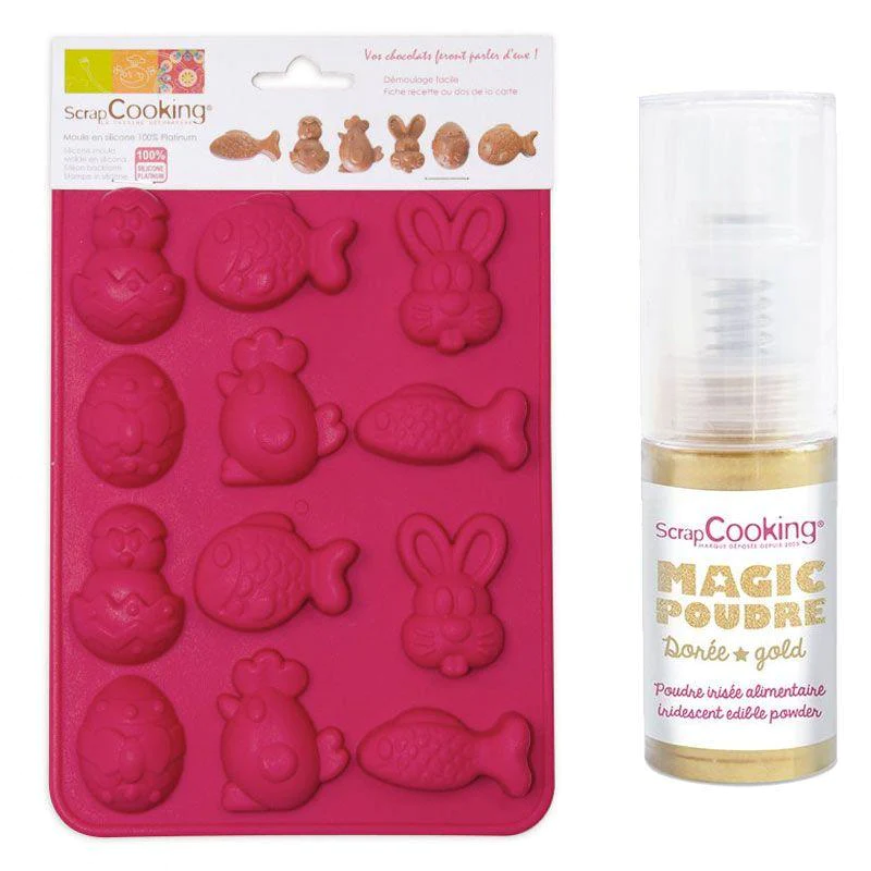 Moule Chocolats de Pâques + 1 poudre alimentaire irisée dorée Scrapcoo