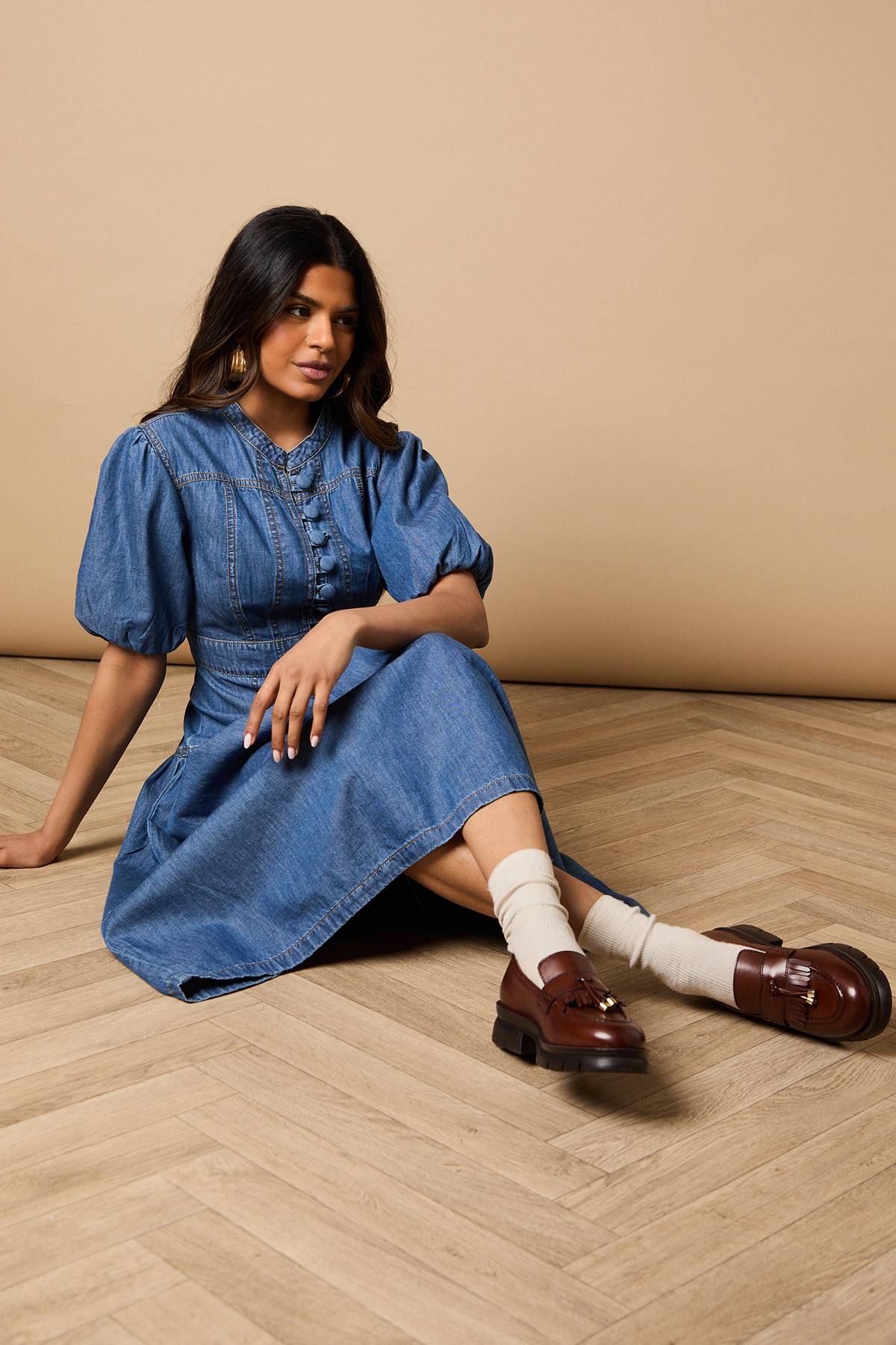 Oasis Mocassins Chunky Brooke en Cuir Véritable avec Détail Pompon