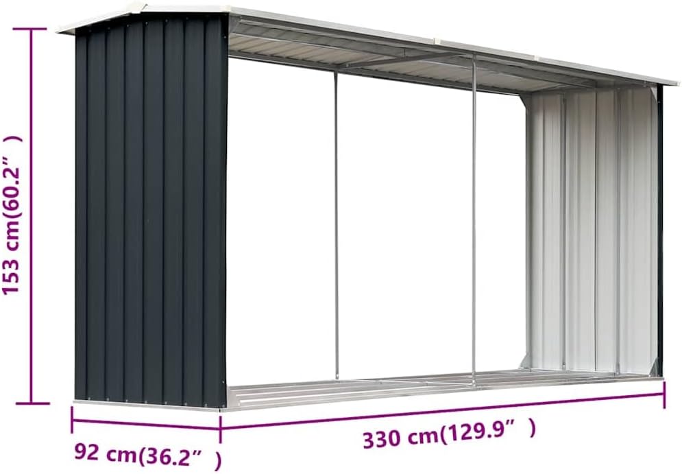 vidaXL Brennholzlager Kaminholzunterstand Brennholzregal Brennholzunterstand Kaminholzständer Holzlager Verzinkter Stahl 330x92x153cm Anthrazit