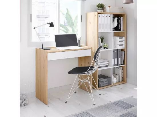 Étagère bicolore 8 casiers décor blanc et chêne noueux - L72 cm
