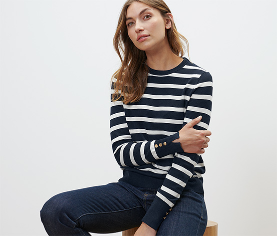 Gestreifter Feinstrickpullover, weiß