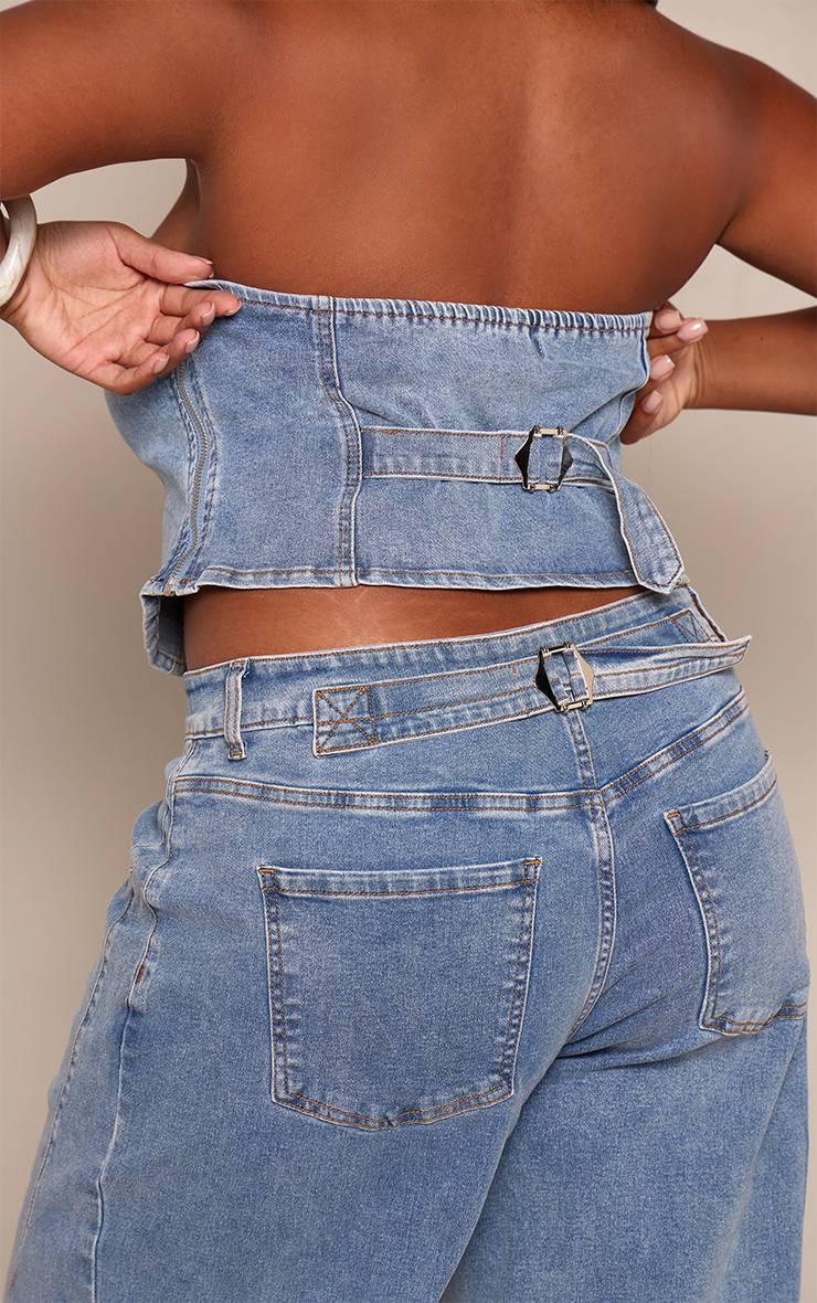 Mid Blue Wash Jean Grande Taille À Taille Ajustable