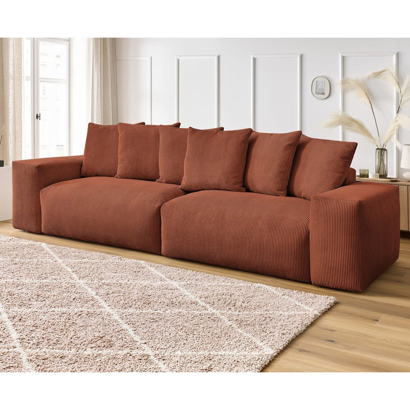 Bobochic Canapé 4 places moelleux voltaire velours côtelé orange - 320x124x75 cm