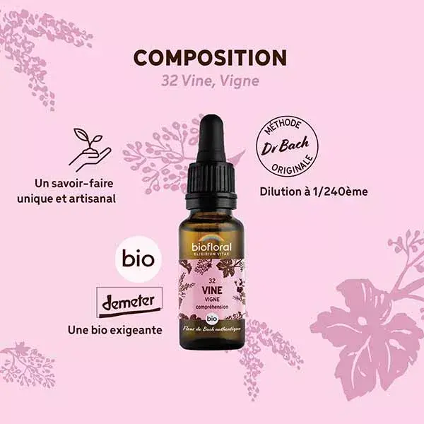 Biofloral Fleur De Bach 32 Vine Vigne Compte Gouttes Bio Demeter 20 ml