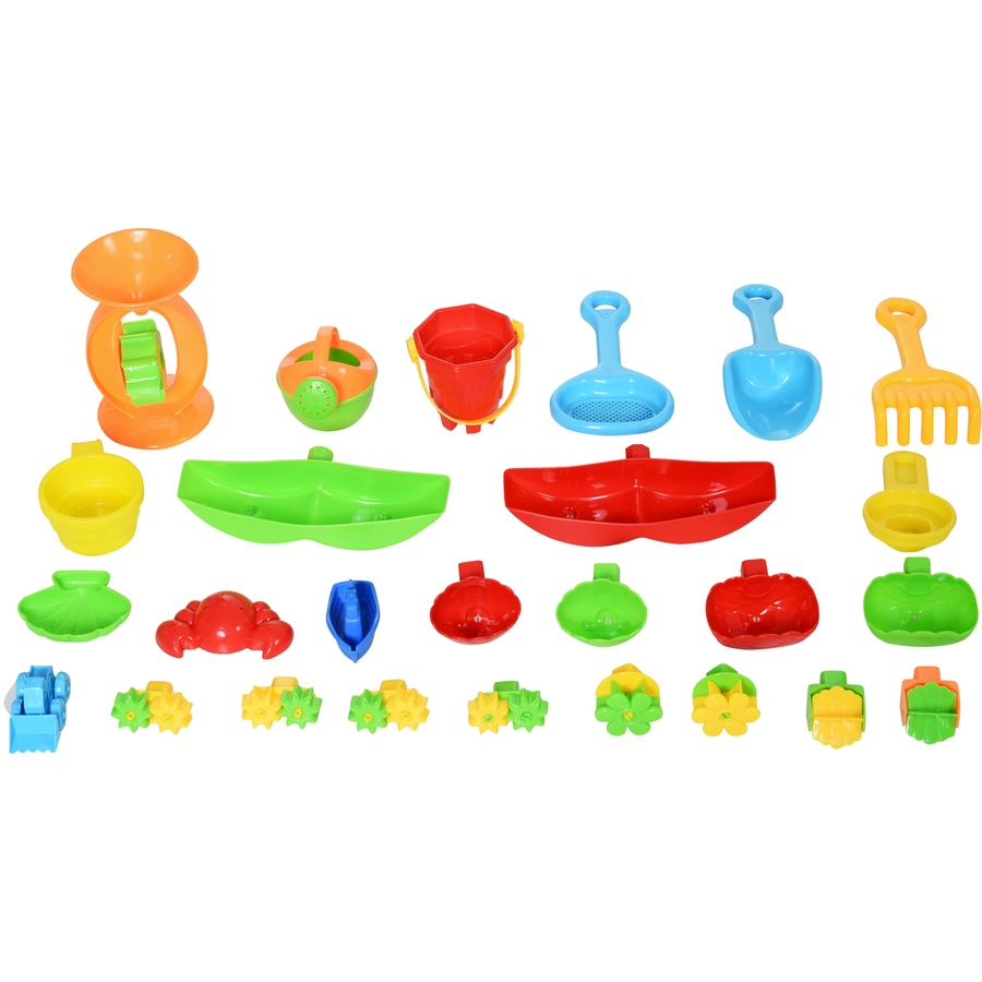 HOMCOM Kinder Sandkastentisch mit 31-tlg. Zubehör blau, gelb
