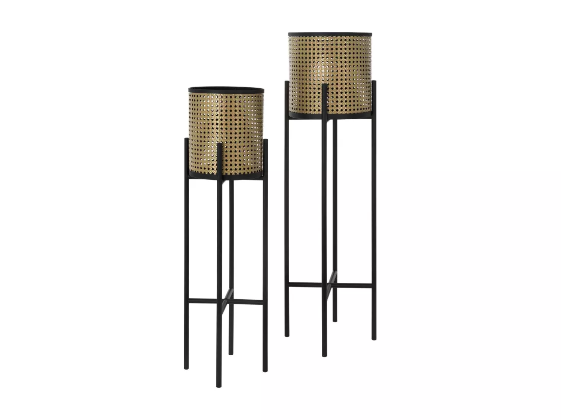 ML-Design Porte-fleurs set de 2 pièces noir-or 16,5x16,5x80,5 cm/19x19x90 cm, acier, support de pots de fleurs avec cache-pot, support de plantes en métal, support de pots de fleurs 2 pièces, pot de plantes colonne de fleurs tabouret de fleur