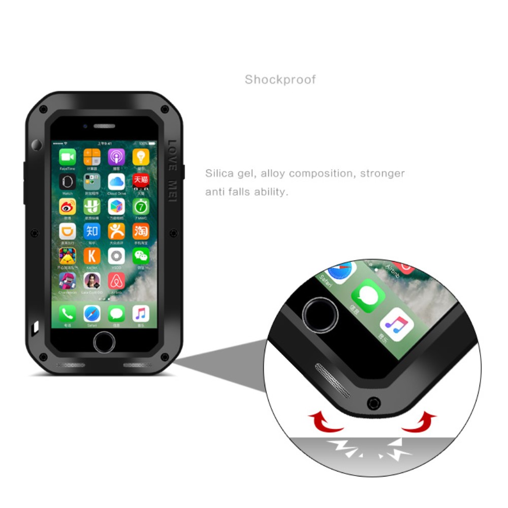 iPhone SE (2022/2020) / 8 / 7 Hybrid Silikon Metall Outdoor Case   Panzerfolie - Schwarz