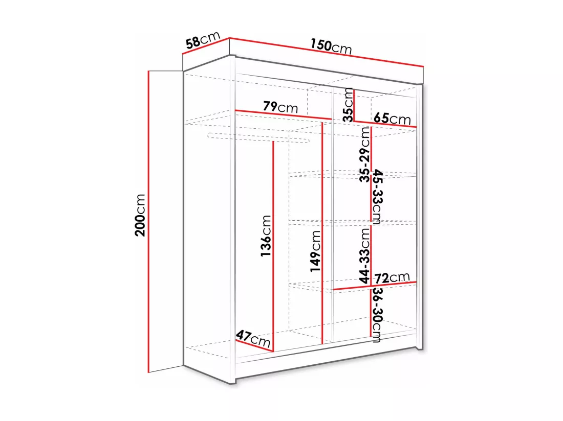 Armoire Closico 112, Blanc, 200x150x58cm, Portes d'armoire: Glissement
