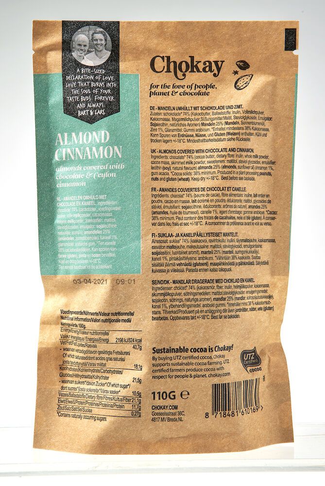 Chokay melkesjokoladebiter med mandel og kanel
