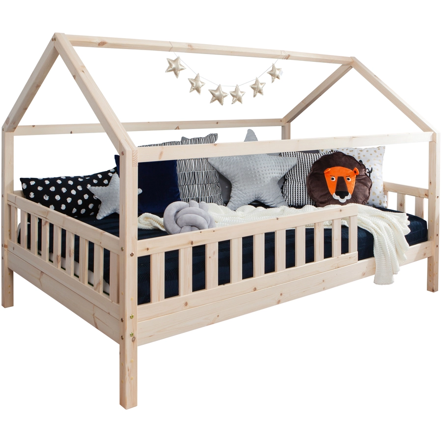 TICAA Kinderbett Hausbett Kay 140x200 Kiefer natur Natur