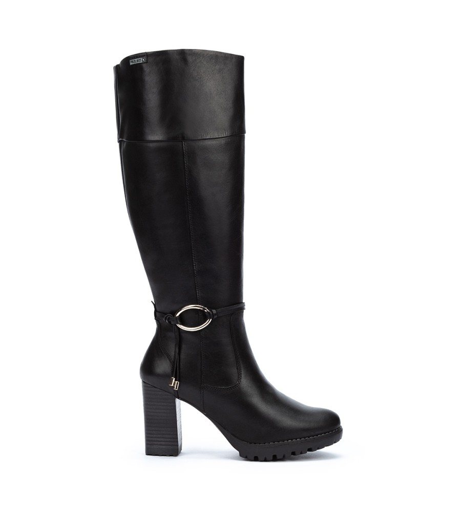 Botas Pikolinos Connelly em couro, pretas - Altura do salto: 9 cm -