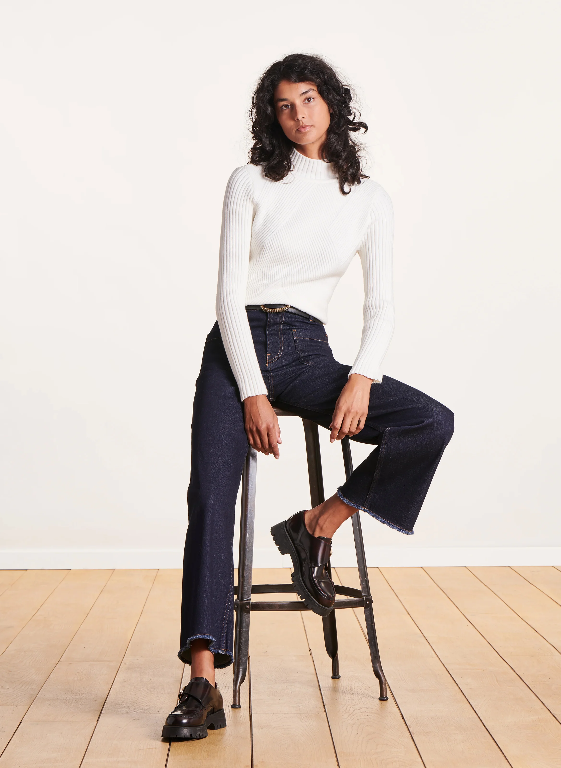 Pull col montant droit en maille | Blanc