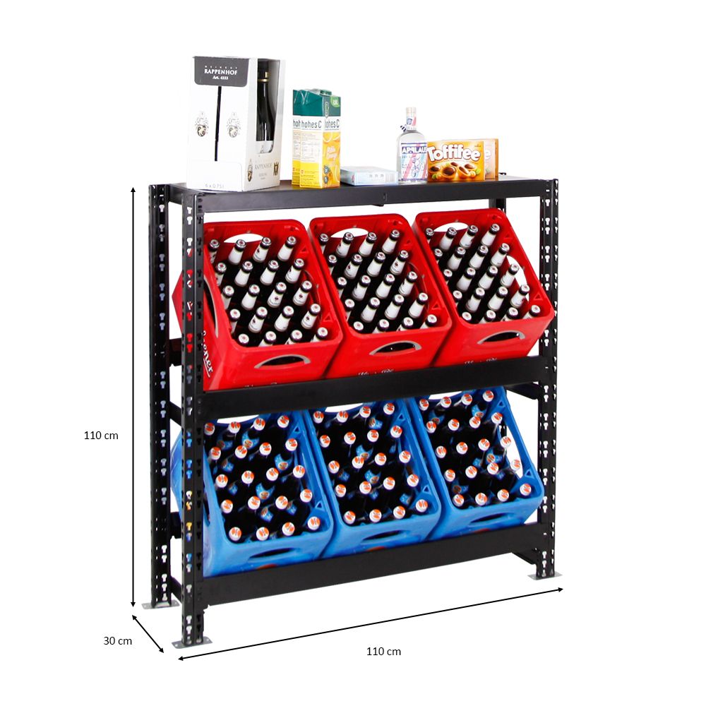 PROREGAL Drankkrattenrek Tegernsee XL HxBxD 110 x 110 x 30 cm 6 Kratten + Plank Zwart