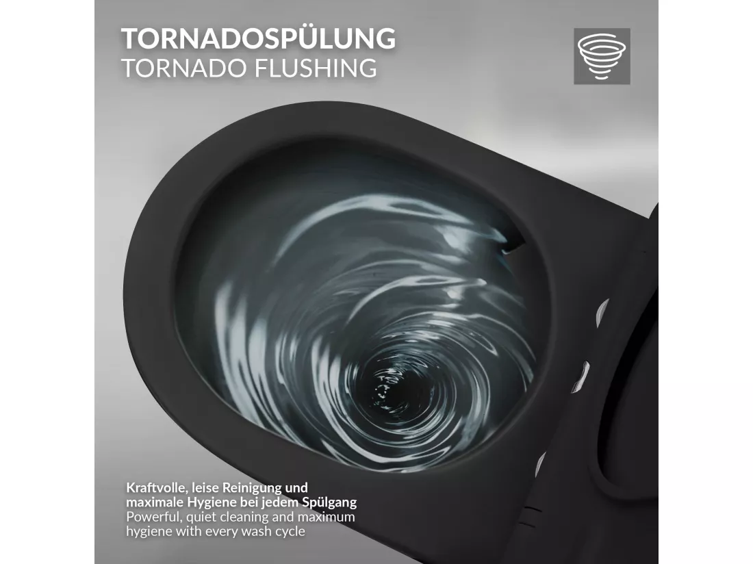 WC suspendu long nano chasse d'eau tornado noir mat siège de toilette Softclose