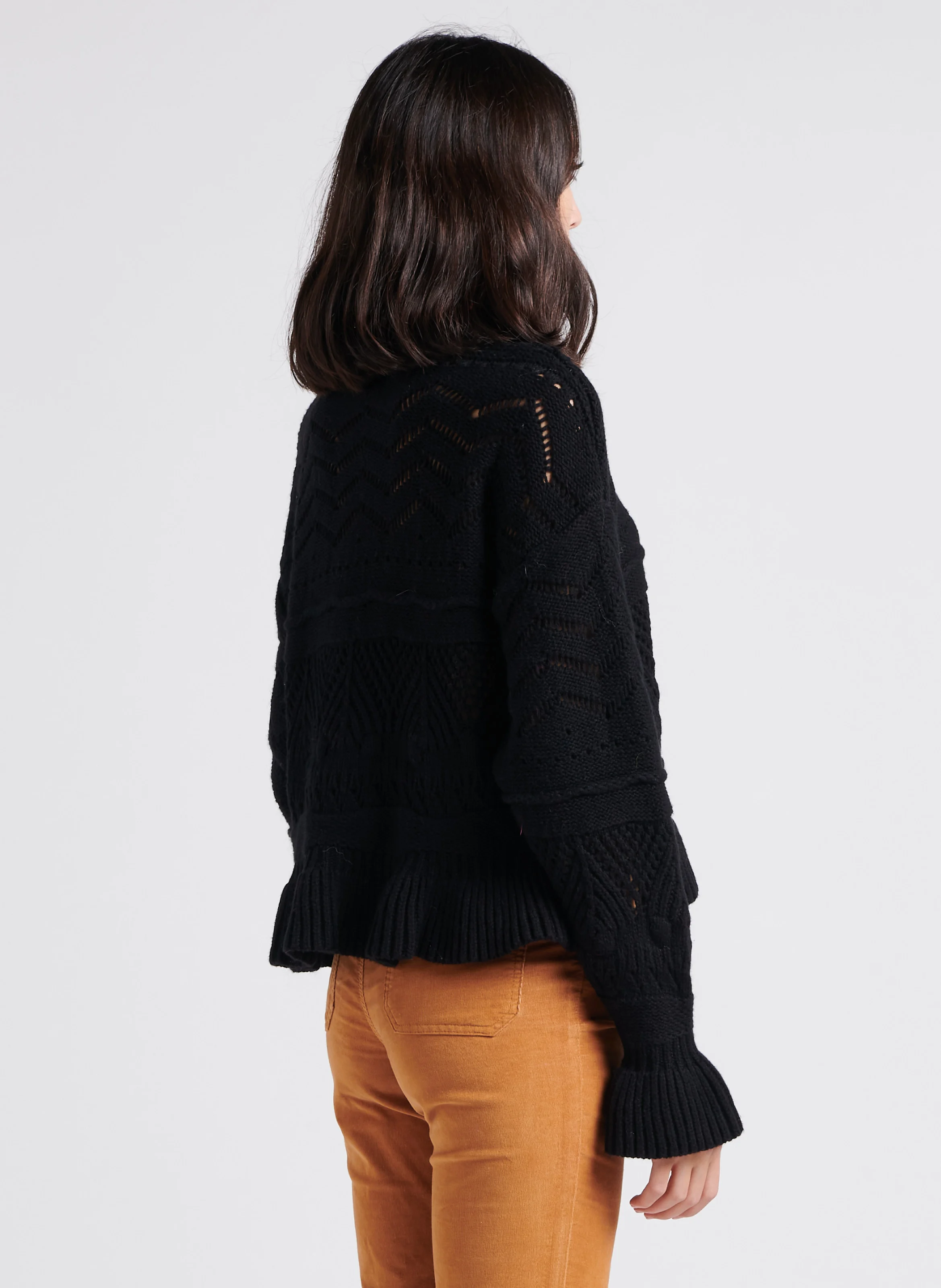 CARMELIA - Pull droit col rond en coton et laine mélangé | Noir