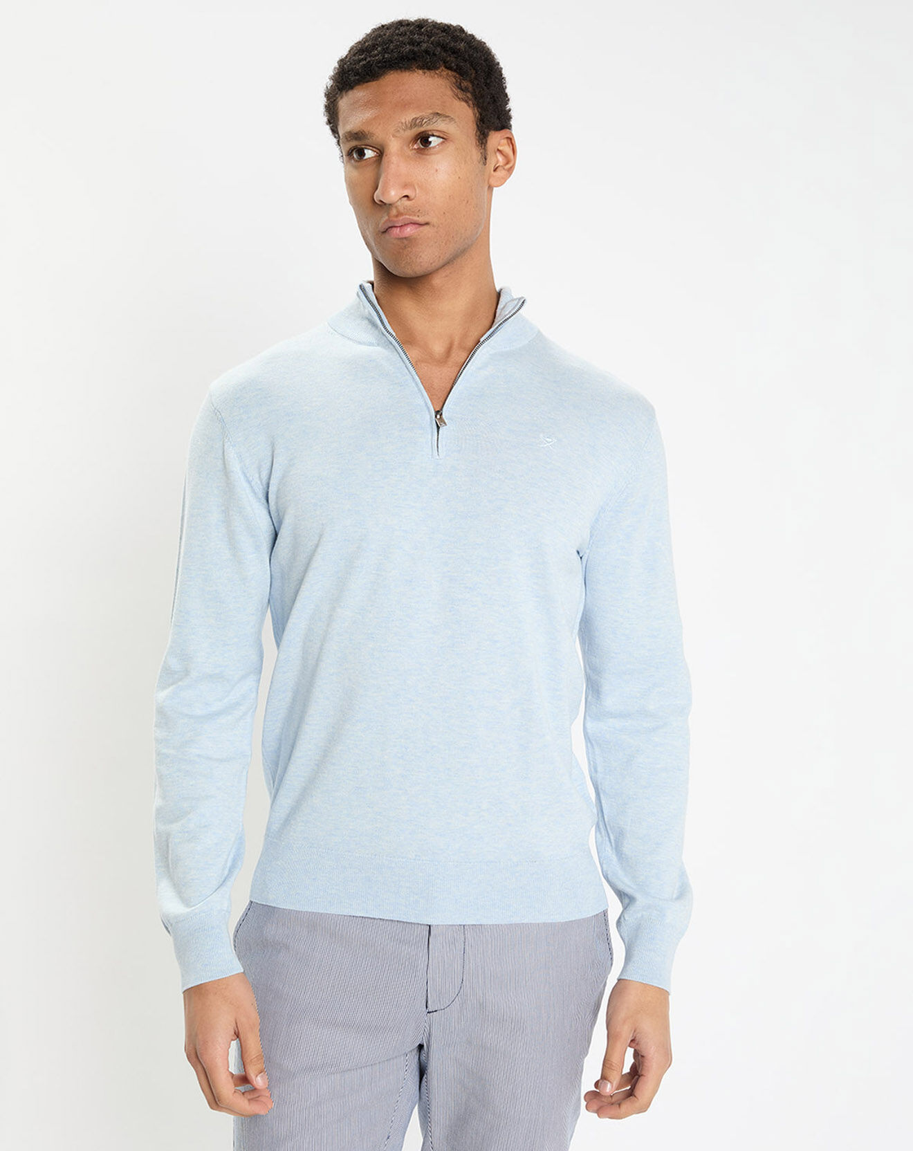 Hackett London Pull en Coton & Soie col camionneur bleu moyen