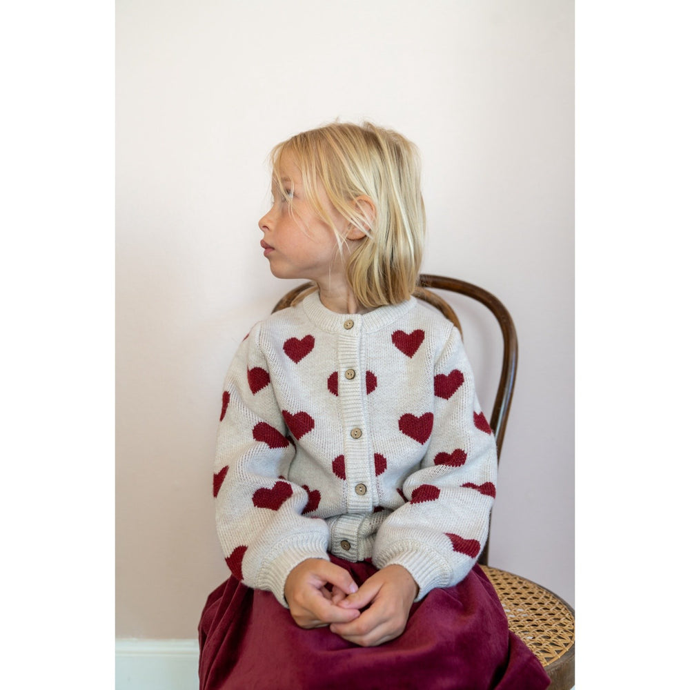 Køb Wheat Offwhite Melange Jacquard Cardigan Hearts