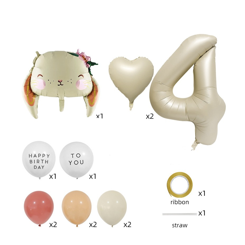 (12-tlg. Set) Zahlen Ballon Kinder Geburtstags Party Folienballon inkl. Latex Luftballons - Zahl 4 / Hase