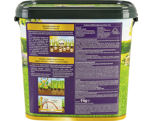 FLORANID® COMPO gazonmeststof tegen onkruid en mos, complete verzorging, 9 kg 300 m², langdurige werking 3 maanden