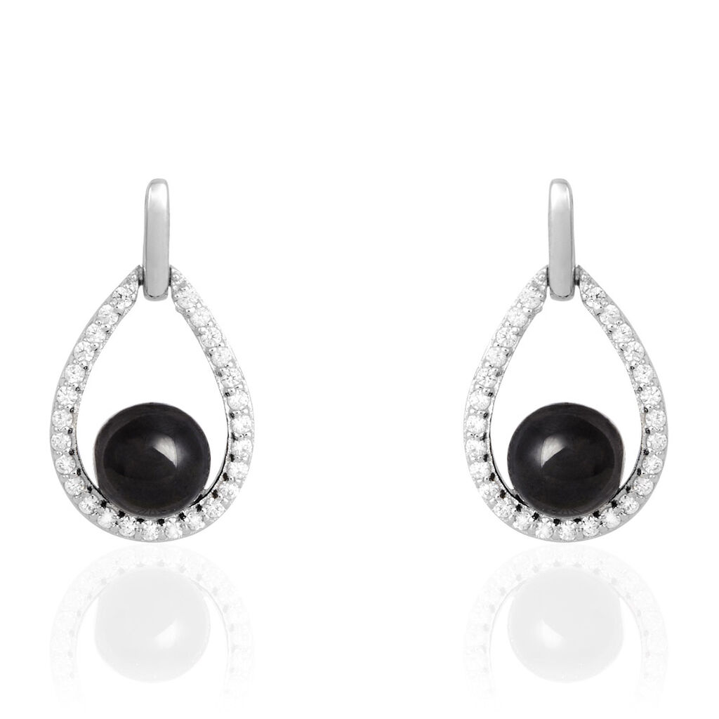 Boucles D'oreilles Pendantes Nerea Argent Blanc Céramique Et Oxyde